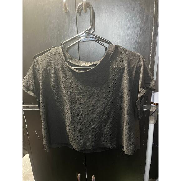 Zara Black Textured Eyelet Crop Top Women’s Size Small - Picture 1 of 4
